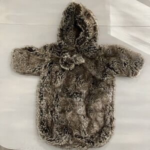 London & Cole Faux Fur Hooded Pom-Pom Snowsuit Bunting Soft Unisex Brown Winter